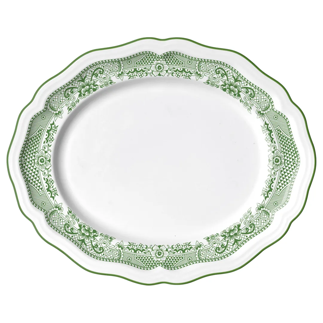 Steelite 62566FP817 - Oval China Platter, 13" x 10.5" x 1" Porcelain, Willow Green, Adelina - 1 Dozen