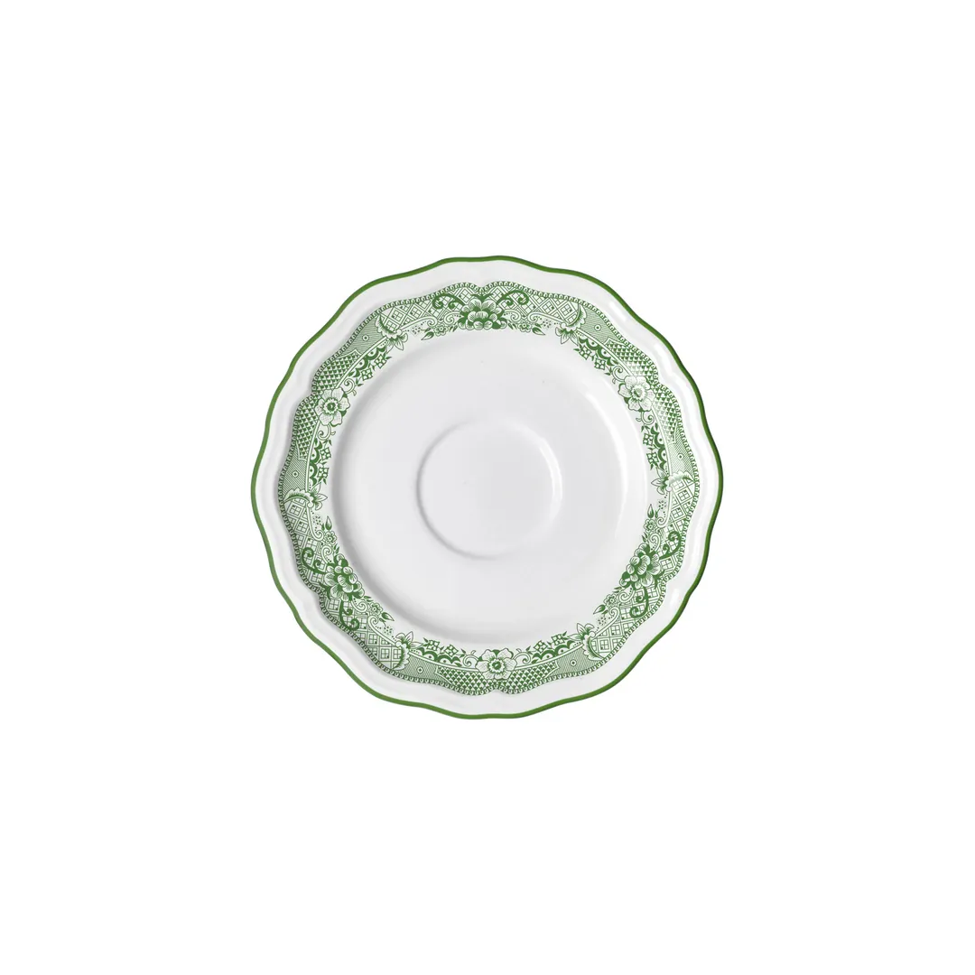 Steelite 62566FP821 Adelina Willow Rim Green Round Porcelain Saucer 6.5" x 0.75" - 1 Dozen