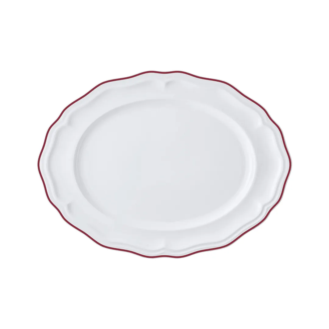 Steelite 62572FP818 Oval Porcelain Platter, 9.0" x 6.75" x 0.875", Maroon Line - 1 Dozen