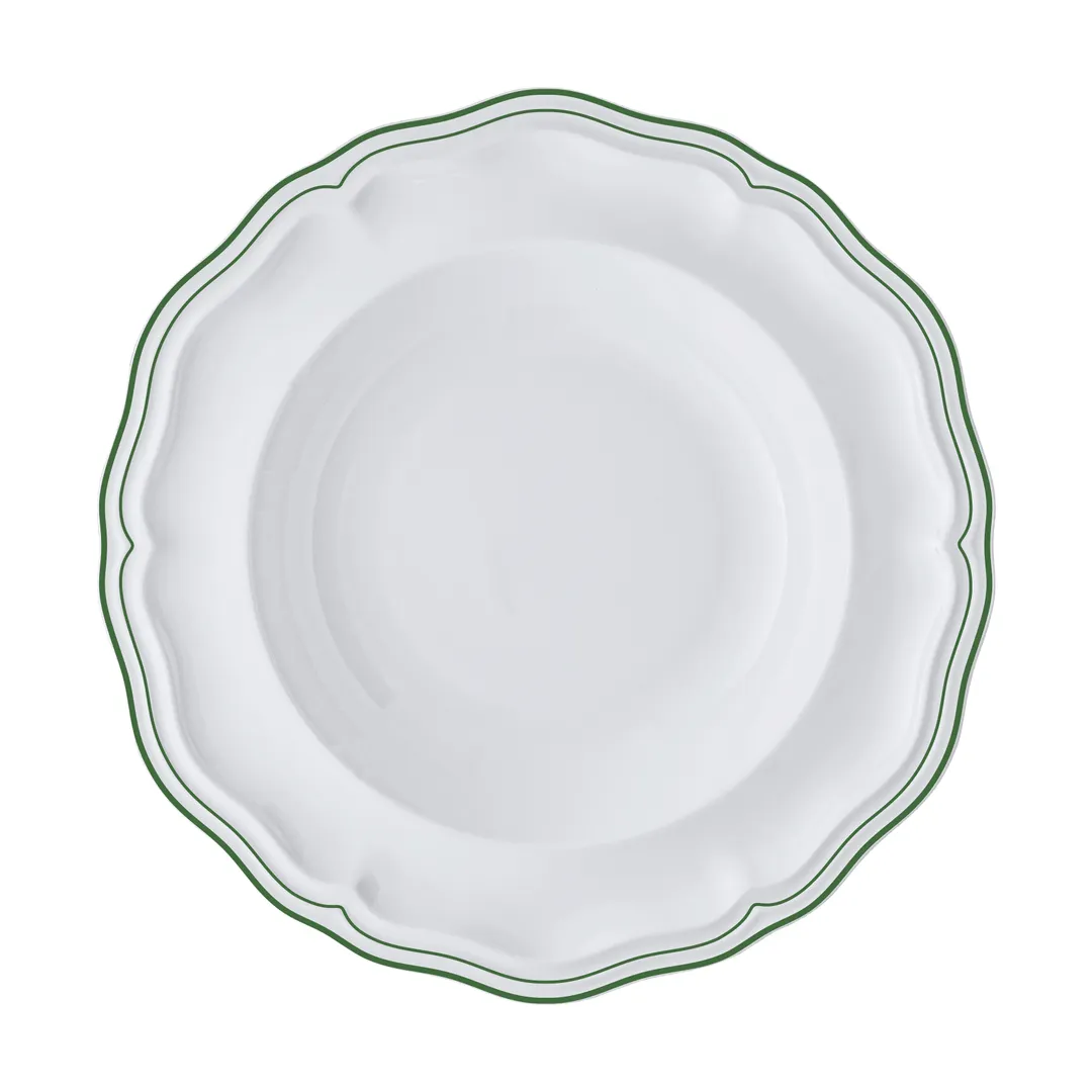 Steelite 62580FP814 - 15 Oz Porcelain Soup Bowl, 9.75" Diameter, Double Line Green Folio - 1 Dozen