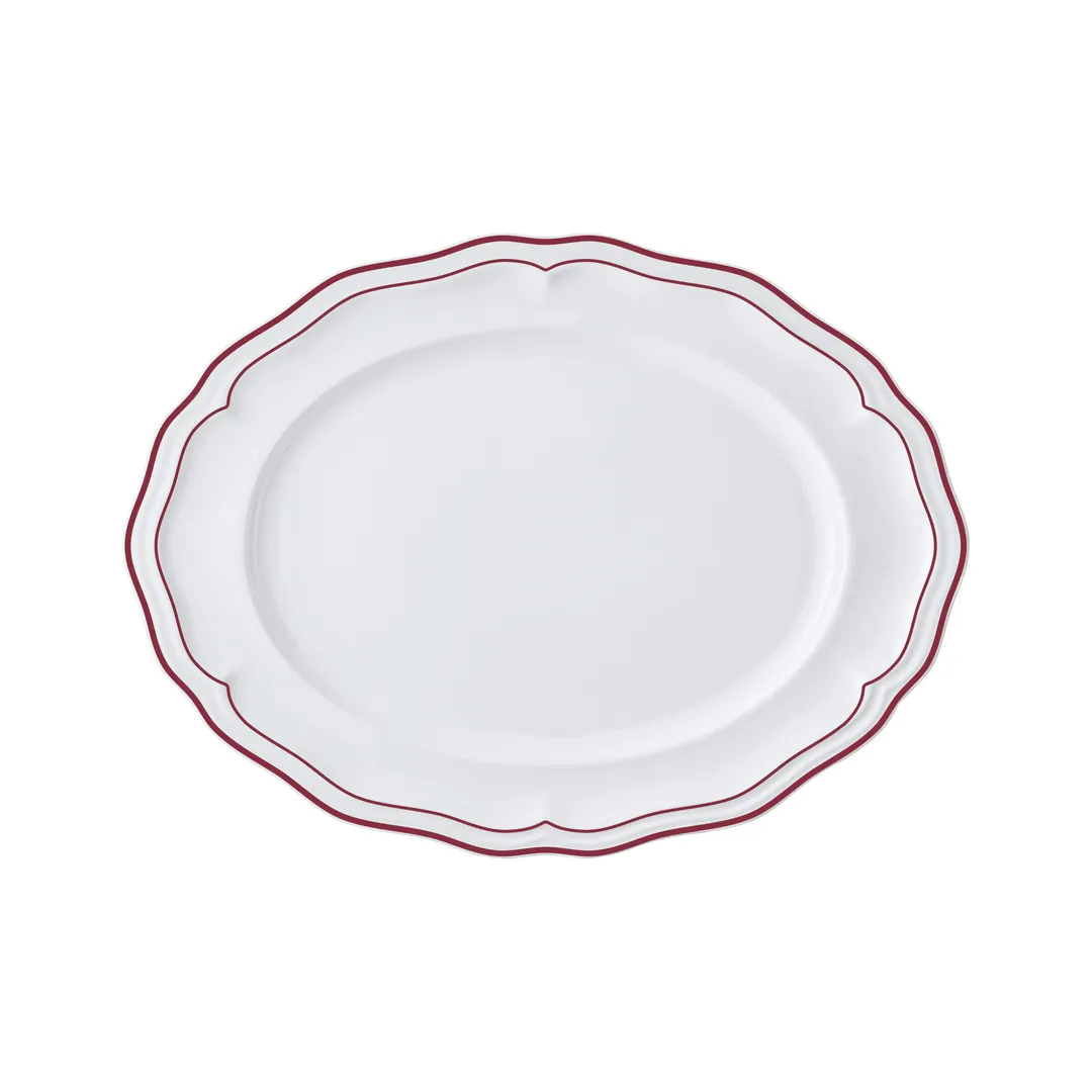 Steelite 62581FP818 Oval Platter, 9" x 6.75" x 0.875", Double Line Maroon Porcelain - 1 Dozen