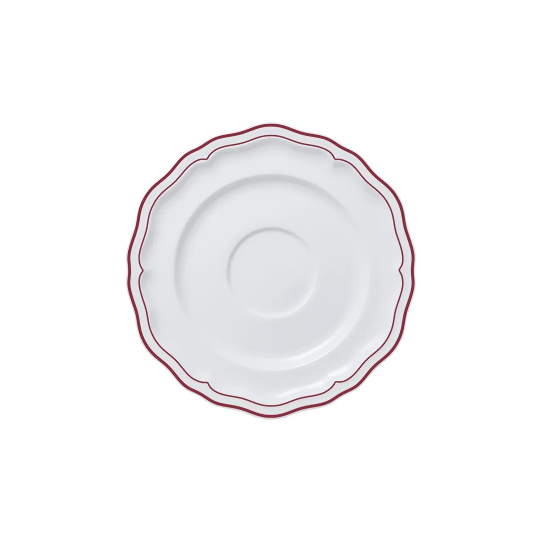 Steelite 62581FP821 Double Line Maroon Round Porcelain Saucer, 6.5" x 0.75", Folio - 1 Dozen