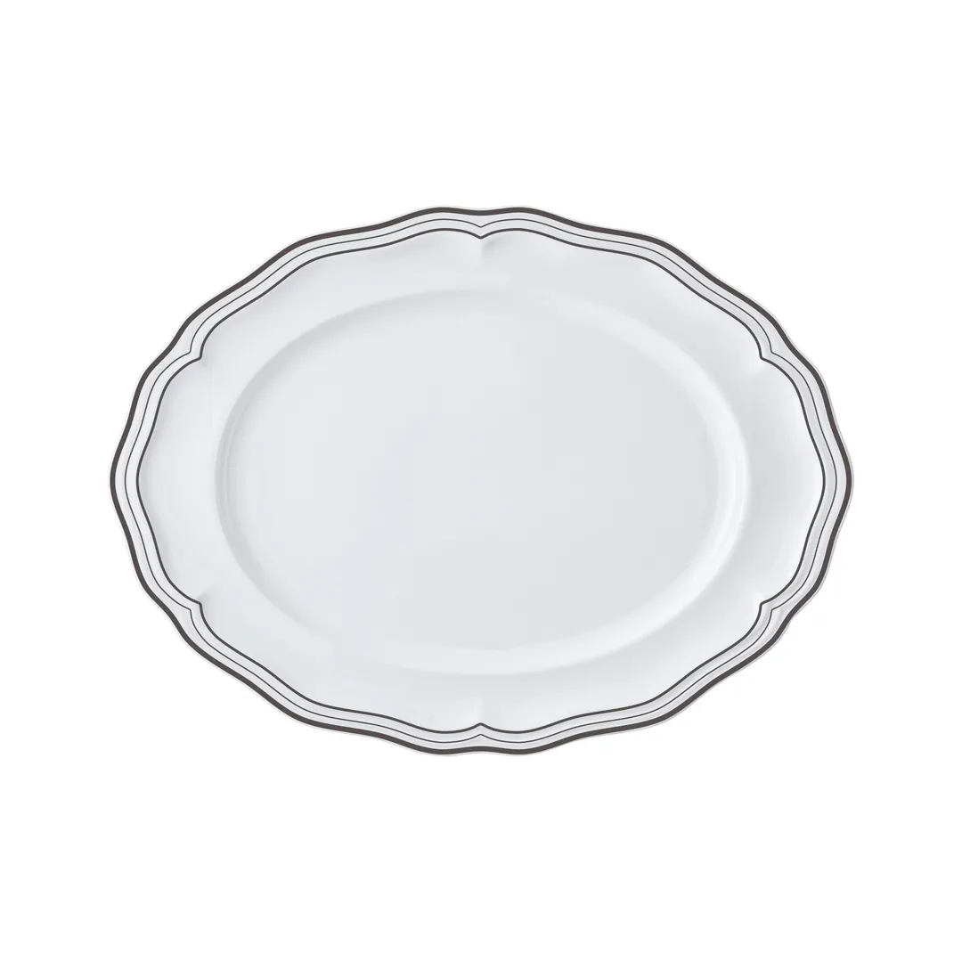 Steelite 62582FP818 Oval Porcelain Platter, 9" x 6.75" x 0.875", Triple Line Slate Finish - 1 Dozen