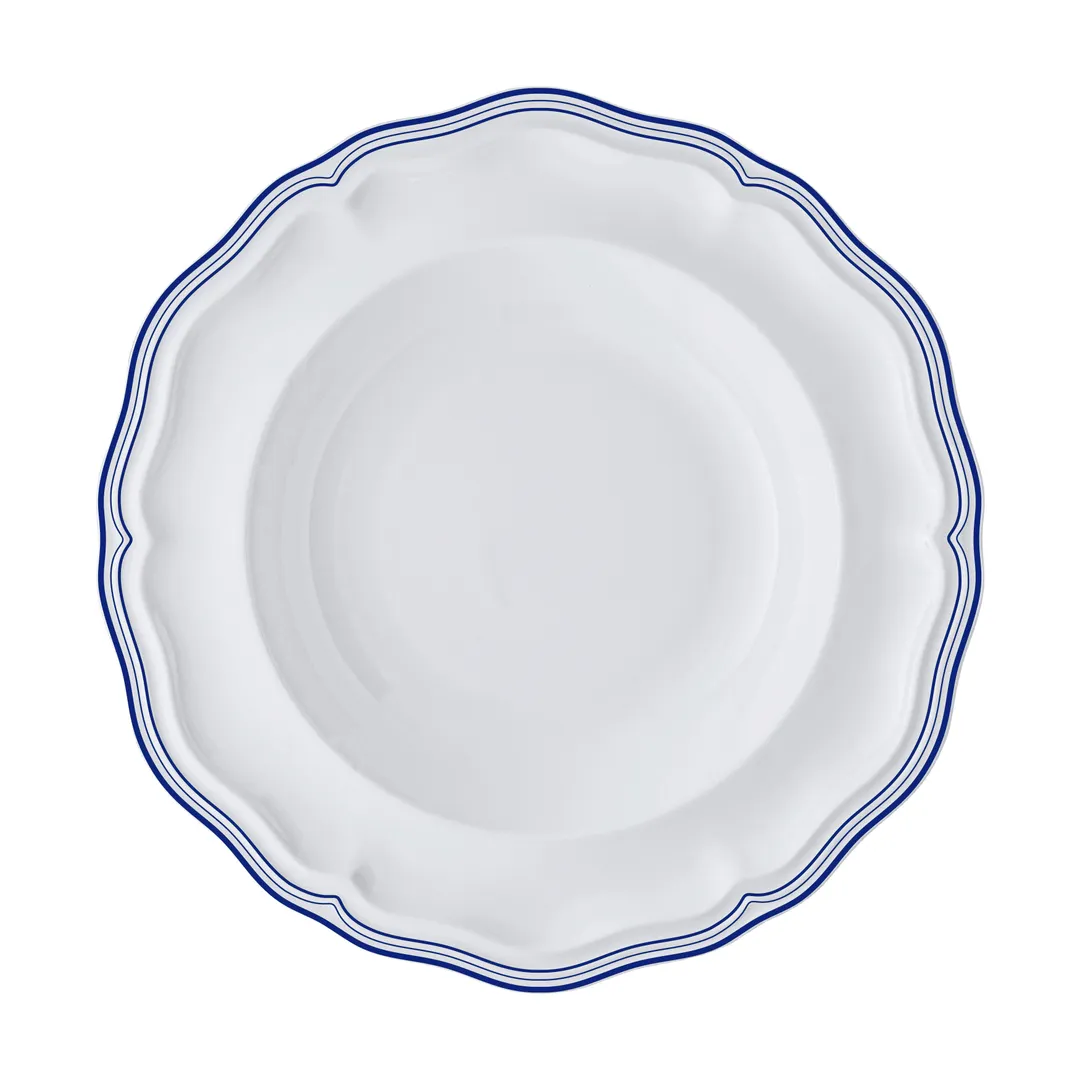 Steelite 62584FP814 - 15 oz Round Porcelain Soup Bowl, 9.75" Triple Line Blue Folio Finish - 1 Dozen