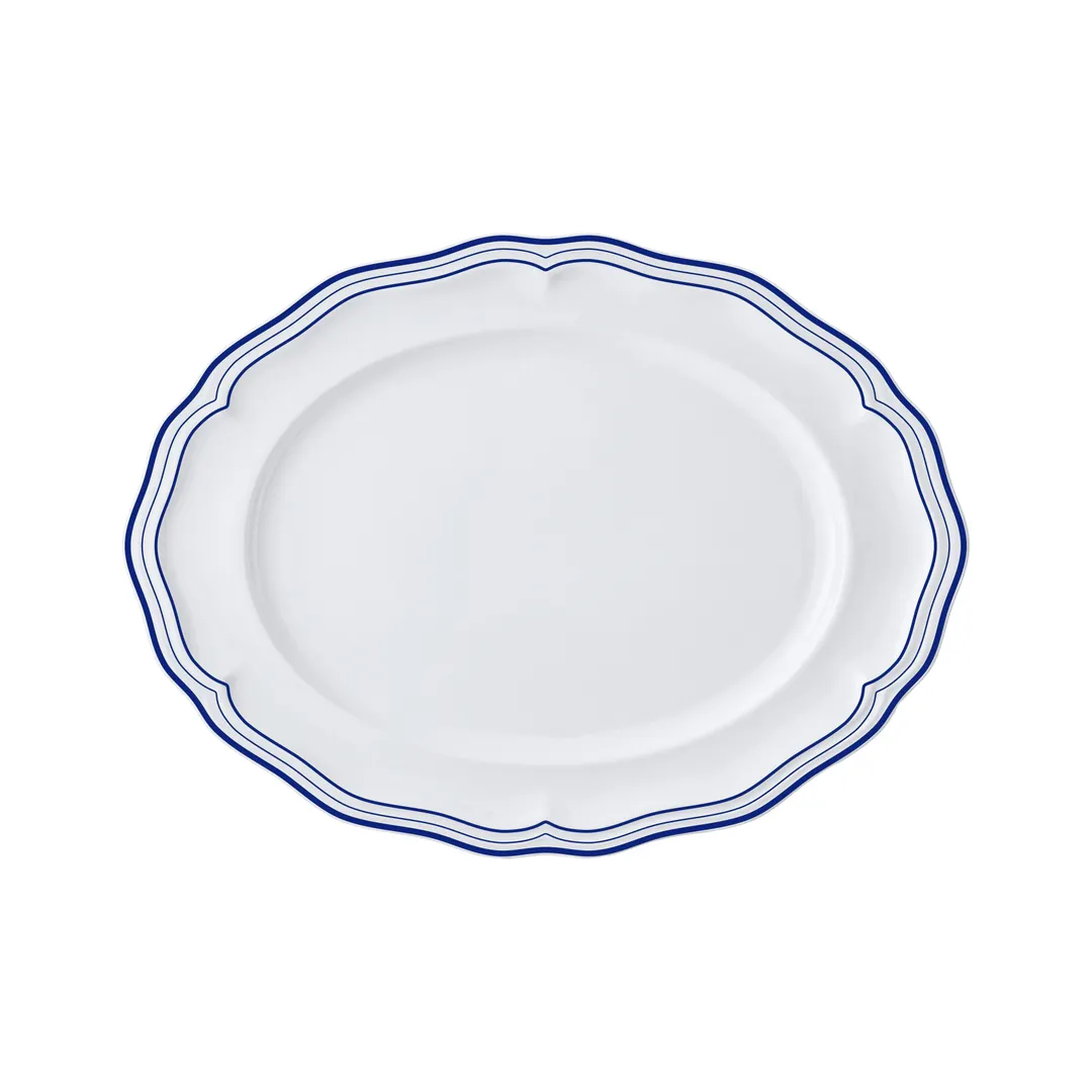 Steelite 62584FP818 - Oval Porcelain Platter, 9" x 6.75" x 0.875", Triple Line Blue Design, 1 Dozen
