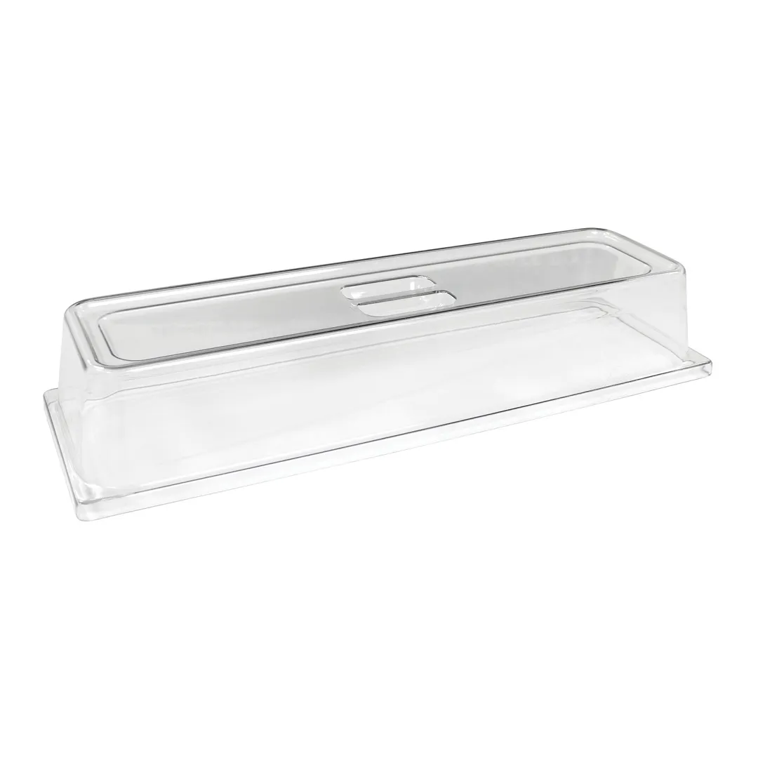 Steelite 6470ML13 GN 2/4 Clear Melamine Dome Cover, 21.0" x 6.75" x 3.5" Plastic Food Pan Lid