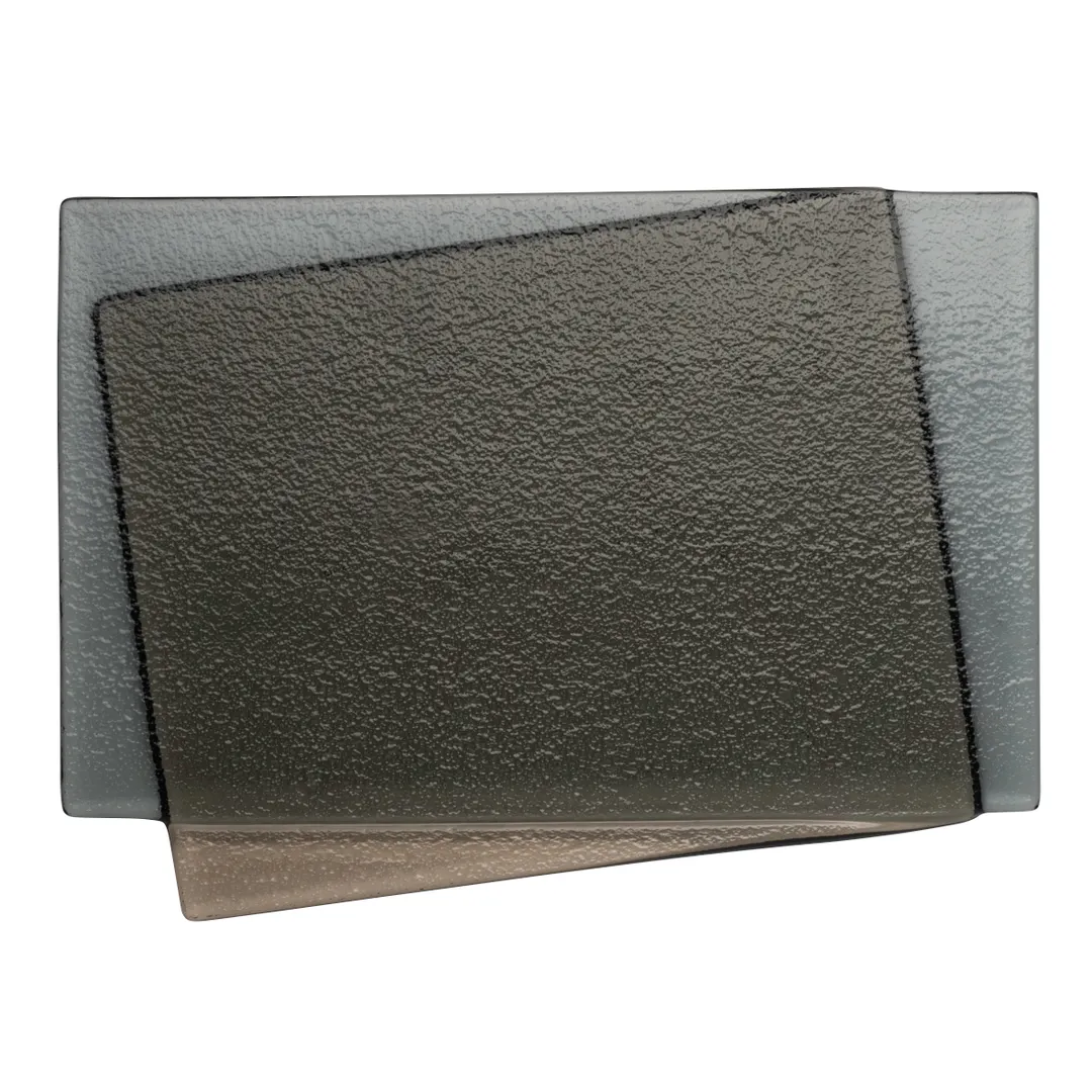 Steelite 6590B931 Rectangular Glass Tray, 8.625" x 5.5" x 0.394", Grays, CH Shadows - 6/Case