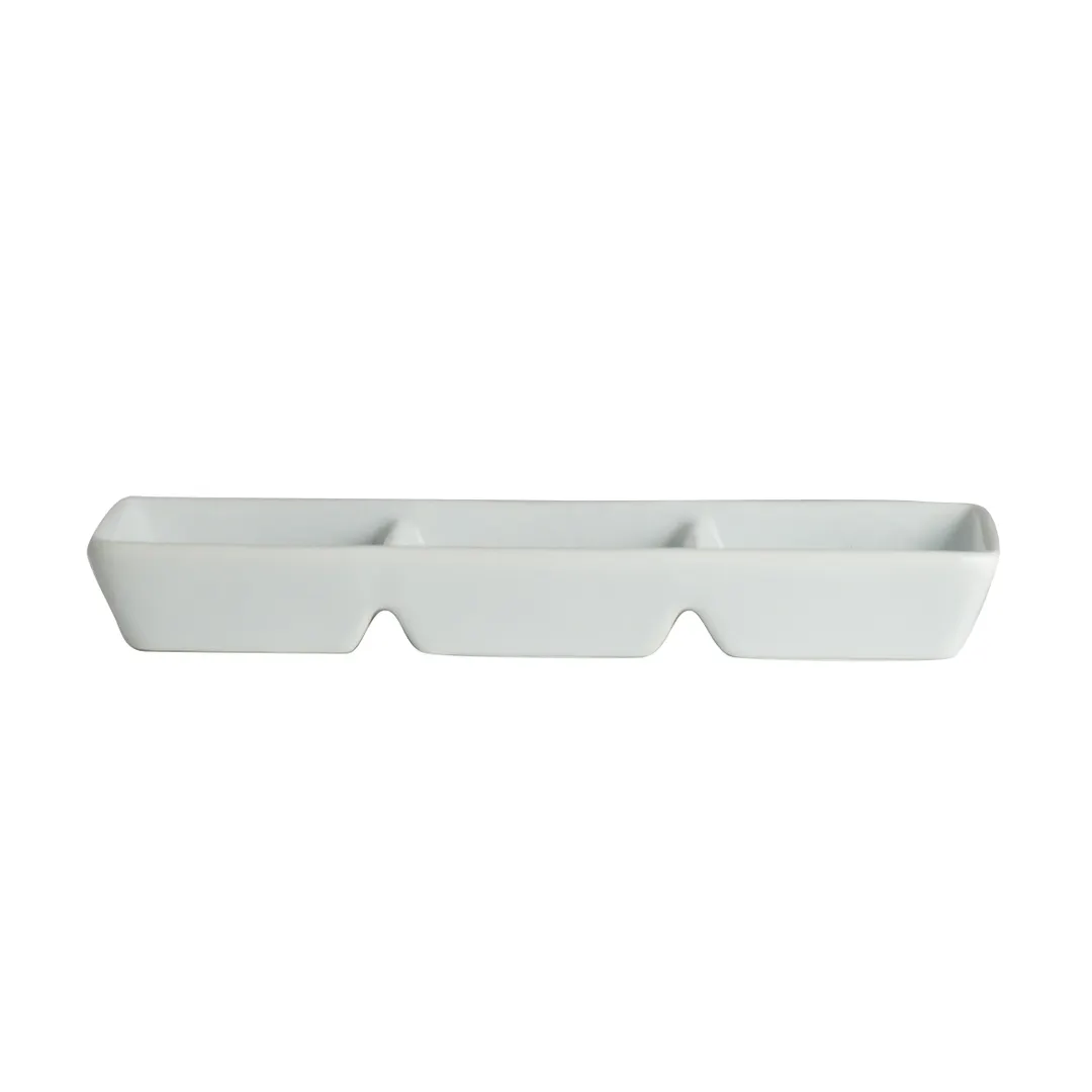 Steelite 6900E487 Porcelain 3‑Compartment Dish 3/4‑oz 7‑1/4" x 2‑3/8" x 1" Varick - 1 Dozen
