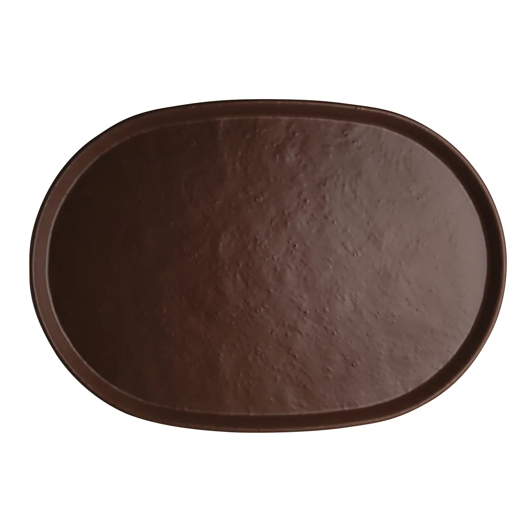 Steelite 7180TM520 Oval Display Tray, 17" x 11.75" x 1" Melamine, Brown, Design - 1 Dozen
