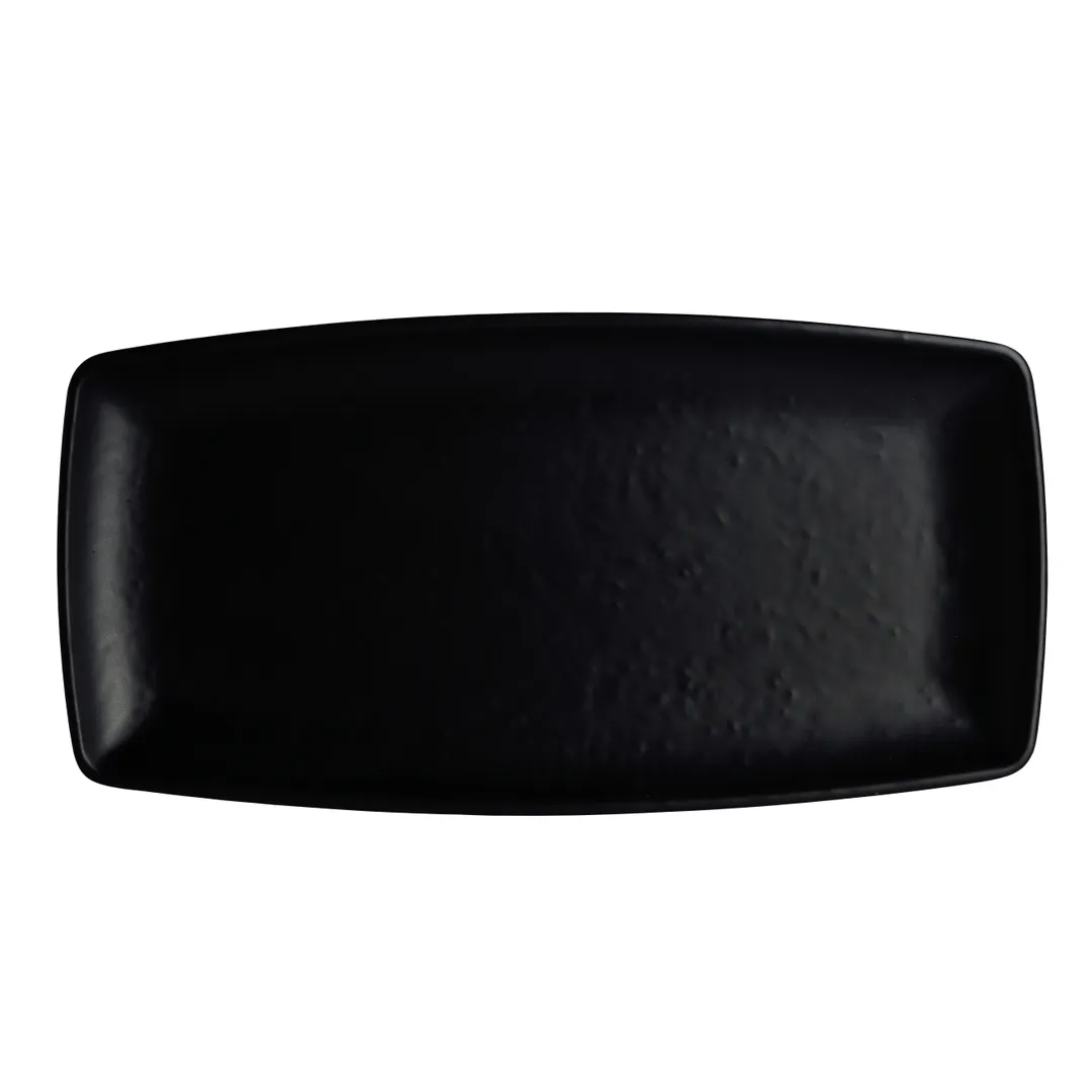 Steelite 7181TM509 Plastic Rectangle Plate, 13" x 6.5" x 1.375", Black Melamine - 1 Dozen