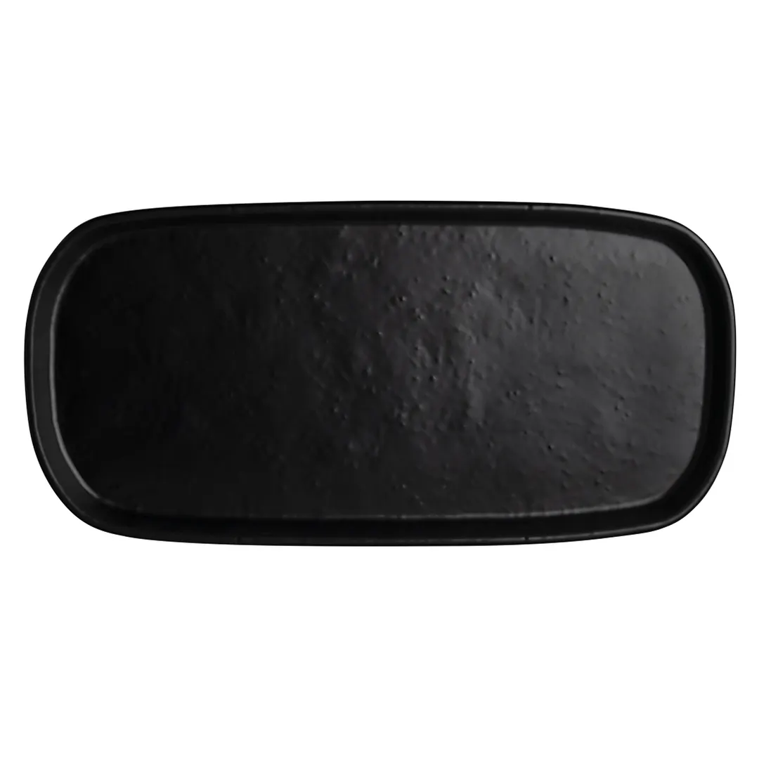 Steelite 7181TM521 Serving and Display Tray, 14.5" x 7" x 1" Melamine Oblong Black Tray - 6/Case