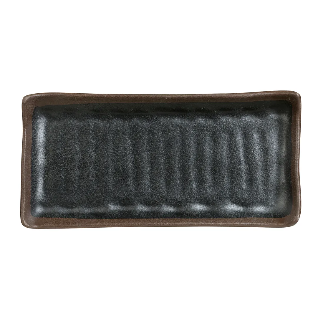 Steelite 7199TM010 Greystone Gray Rectangular Melamine Plate 10.25" x 4.875" x 0.75" - 1 Dozen