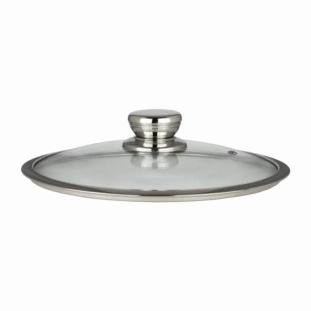 Steelite 7347MW123 - 11‑12 Inch Round Flat Stainless Steel Lid with Handle, 11.0" x 2.5" - 1 Dozen