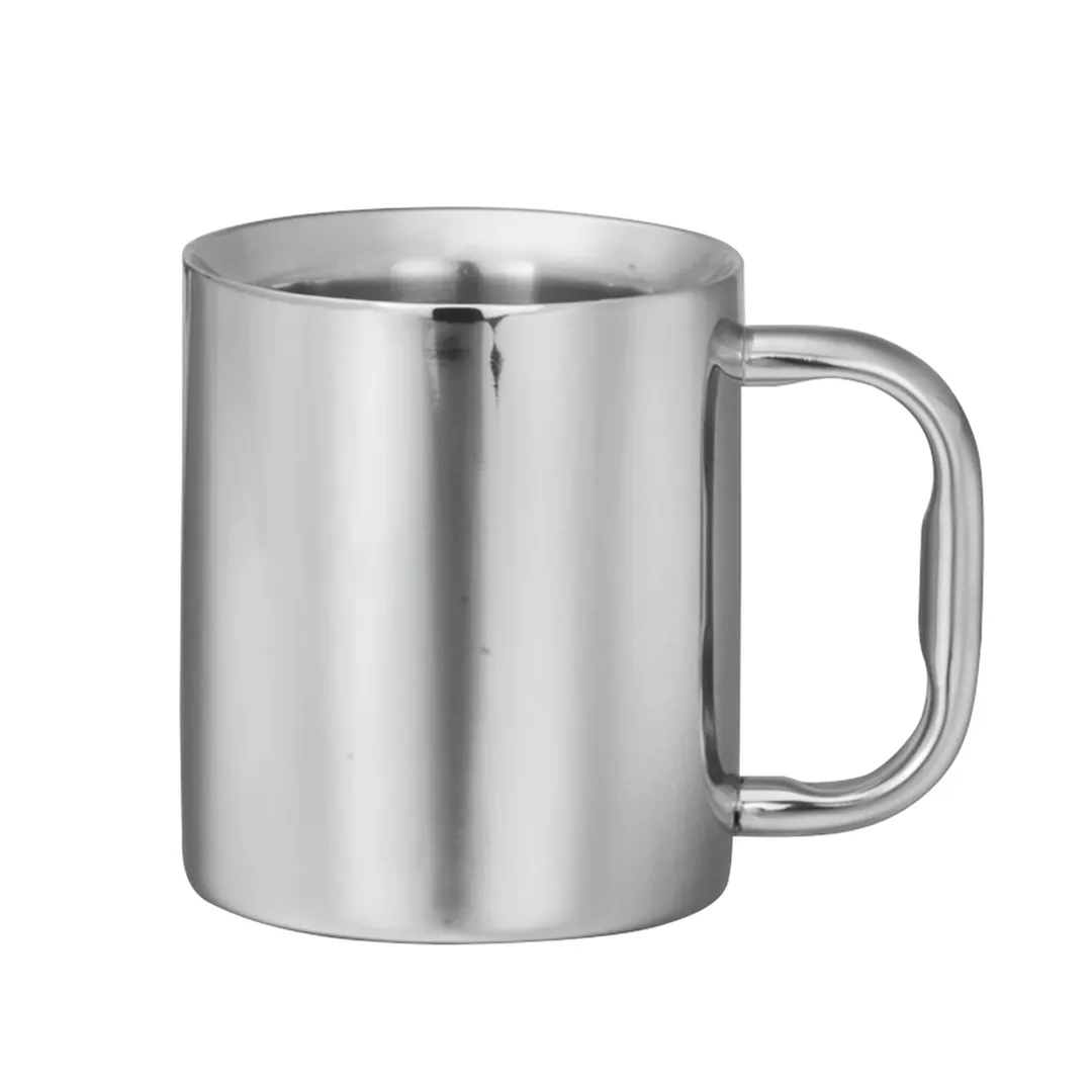 Steelite 7600CV033 Double Wall Metal Mug, 8 oz, 4.5" x 3" x 3.5" Stainless Steel - 1 Dozen