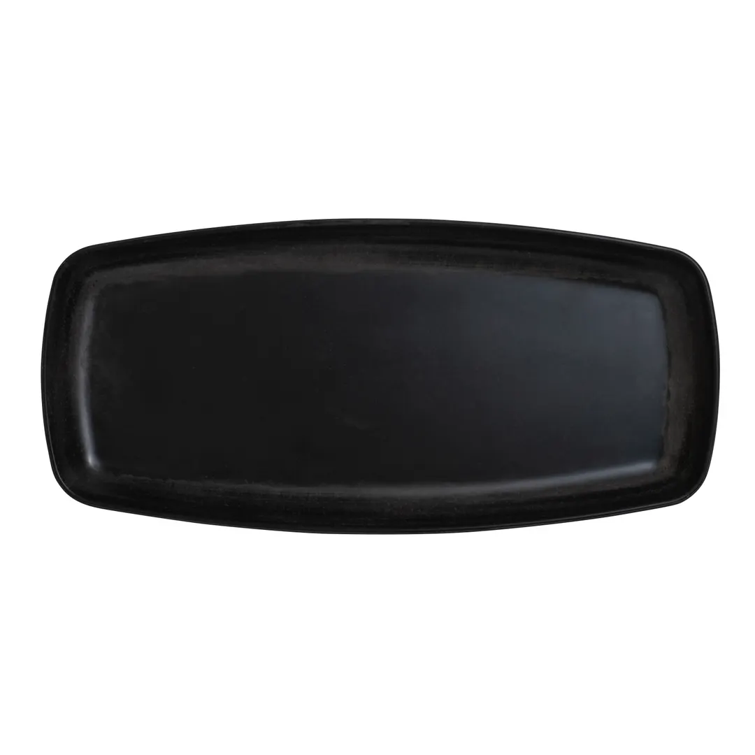 Steelite 7803ZM6007 Rectangle Melamine Plate, 14" x 6.5" x 1.125", Black, Dishwasher Safe - 12/Case