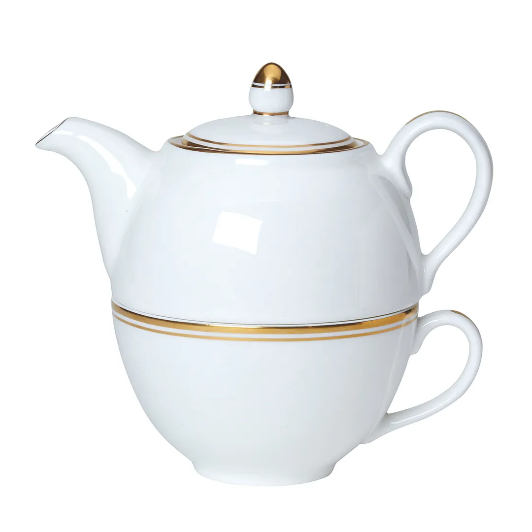 Steelite 82107AND0411 - Tea For One Set, Burnished Gold Bone China Pot Lid, 13‑17 oz - 6/Case