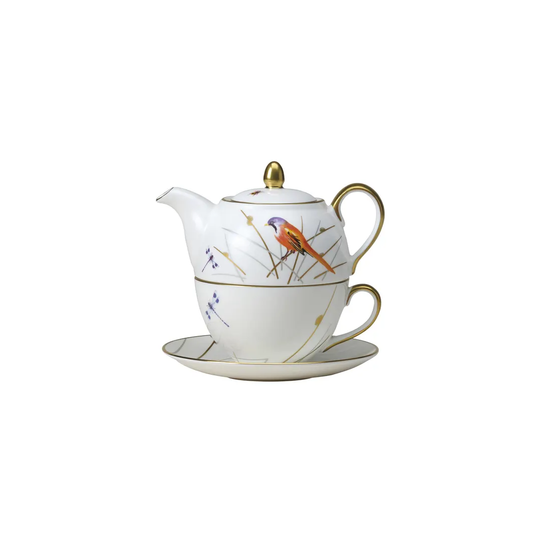 Steelite 82108AND0411 - Tea For One Set, Bone China Coffee Pot with Lid, 13-17 oz Capacity - 6/Case