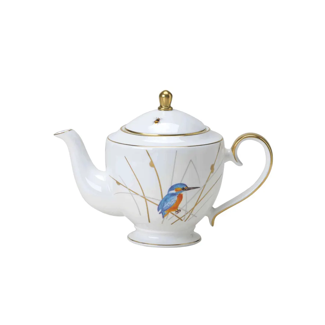Steelite 82108AND0415 Coffee Pot/Teapot, 28 Oz, 5" X 6.5" Bone China With Lid, Reed Design - 6/Case