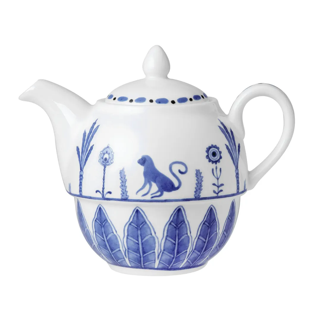 Steelite 82124AND0411B - Tea One Teapot 16 oz China, Sultans Garden Blue 4.9"x4.0"x2.4" Lid - 6/Case