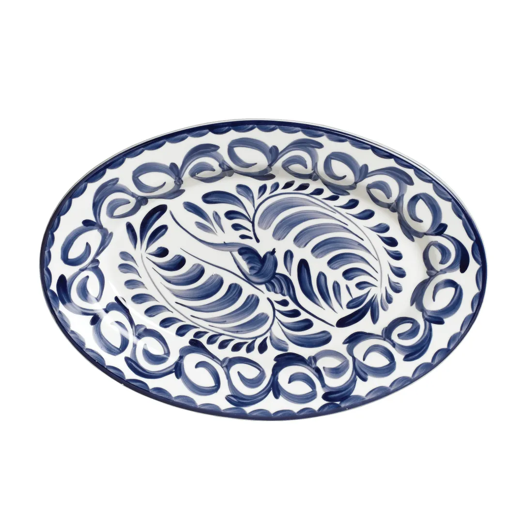 Steelite A120P142 - Oval China Platter, 12.25" x 9.125", Blue Anfora, Rolled Edge - 1 Dozen