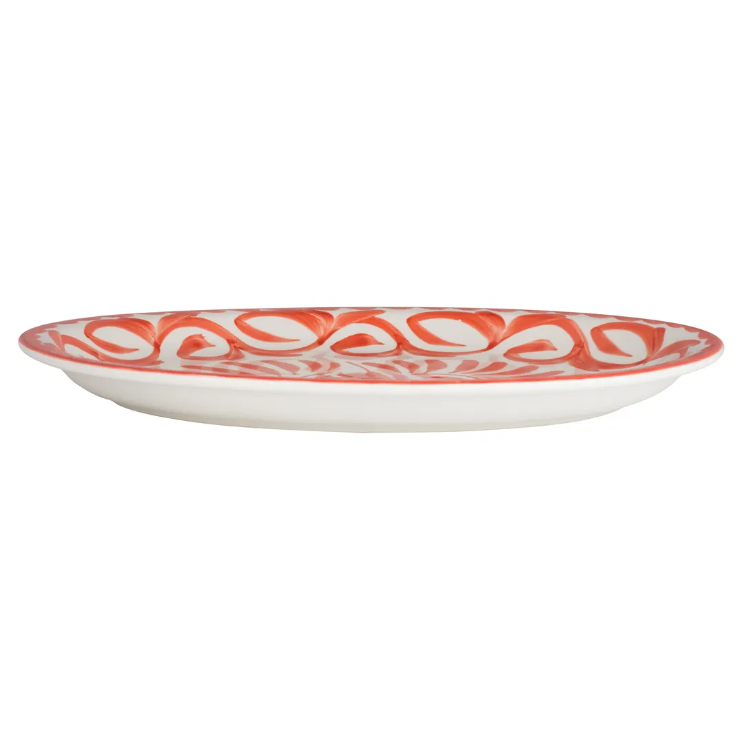Steelite A121P245 Oval China Platter, 13.625" x 10.75" Narrow Rim, Coral Puebla China, 1 Dozen