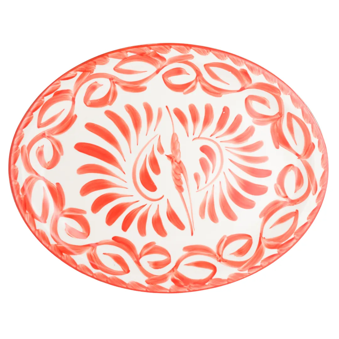 Steelite A121P245 Oval China Platter, 13.625" x 10.75" Narrow Rim, Coral Puebla China, 1 Dozen