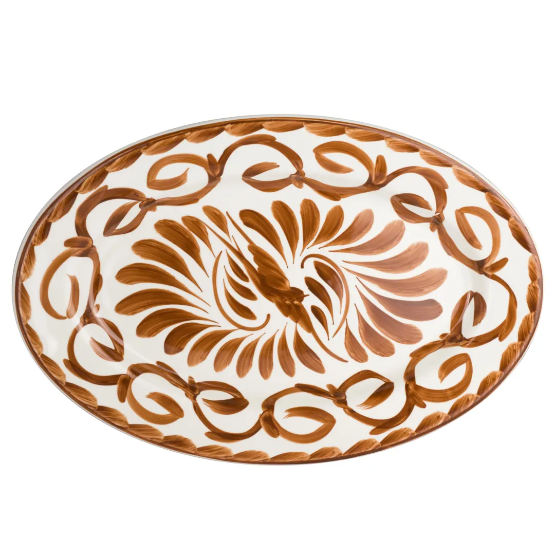 Steelite A122P142 - Oval Brown China Platter, 12.25" x 9.125", Puebla, Rolled Edge - 1 Dozen