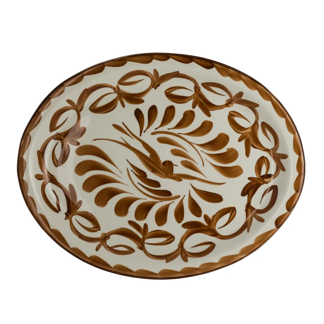 Steelite A122P245 - Oval Narrow‑Rim China Platter, 13.625" x 10.75" Brown Vitrified Puebla - 1 Dozen