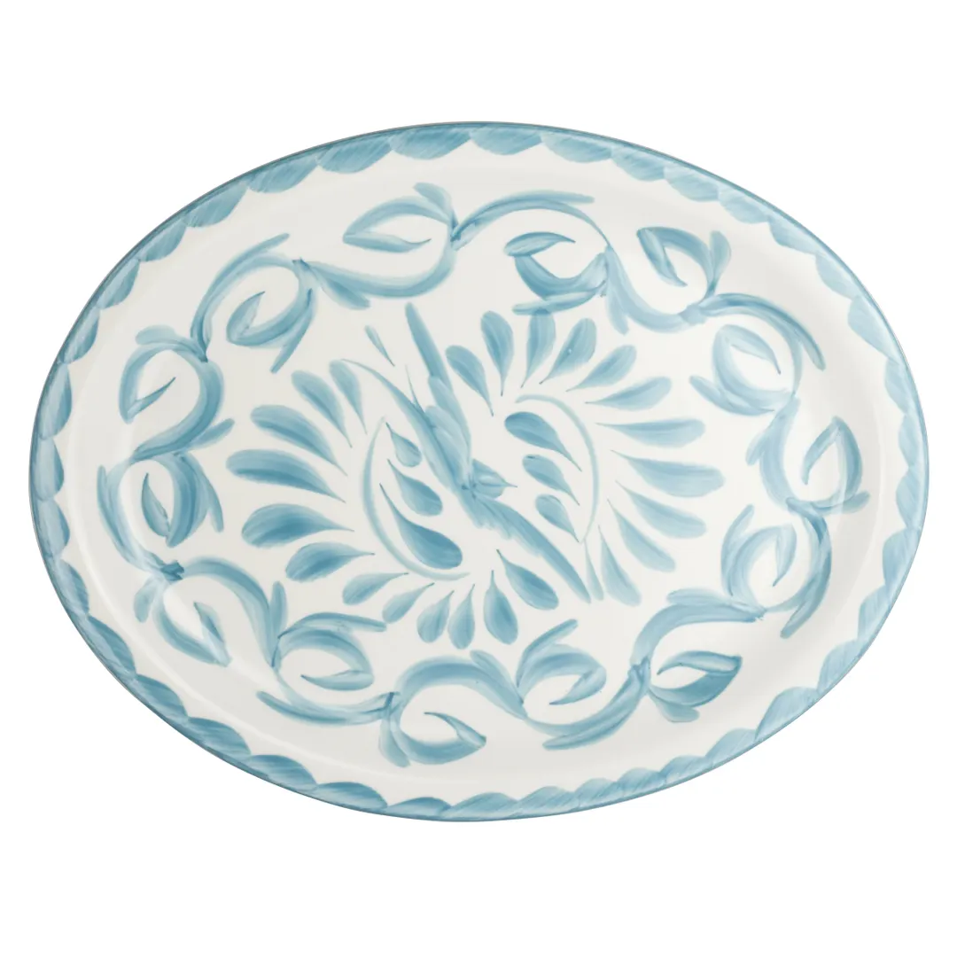 Steelite A125P245 - Oval Narrow Rim China Platter, 13.625" x 10.75" Lagoon Vitrified China - 1 Dozen