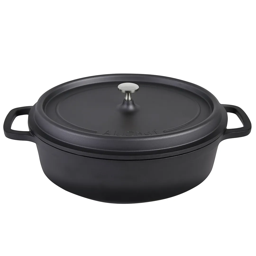 Steelite AP352911 Oval Roasting Pan 8 Qt 18.25"x12"x7" (5") Matte Black SS Knob Cover - 4/Case
