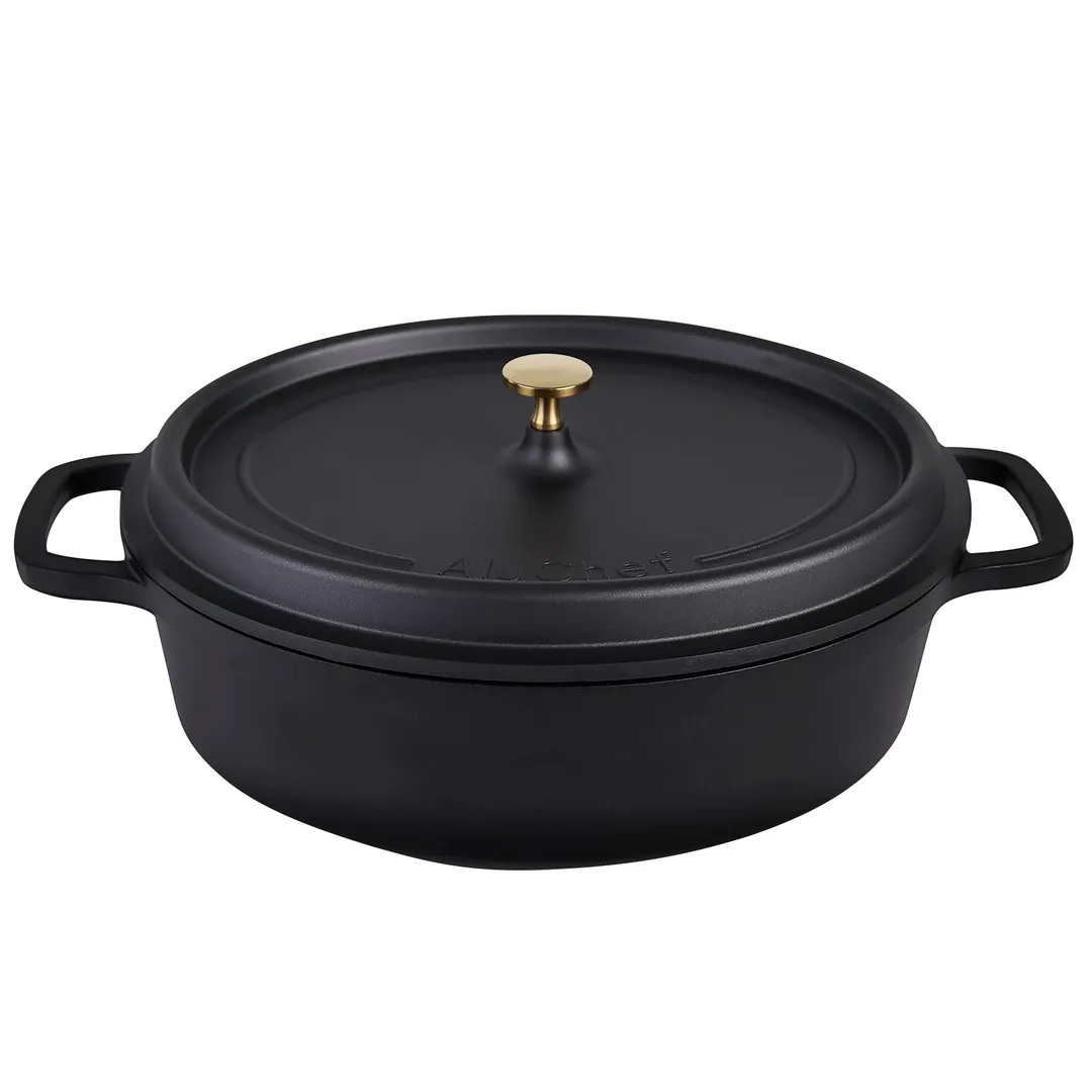 Steelite AP352911G - 8 Qt Roasting Pan, Gold Knob, Black, 17" x 12" x 5" Cover Included - 4/Case