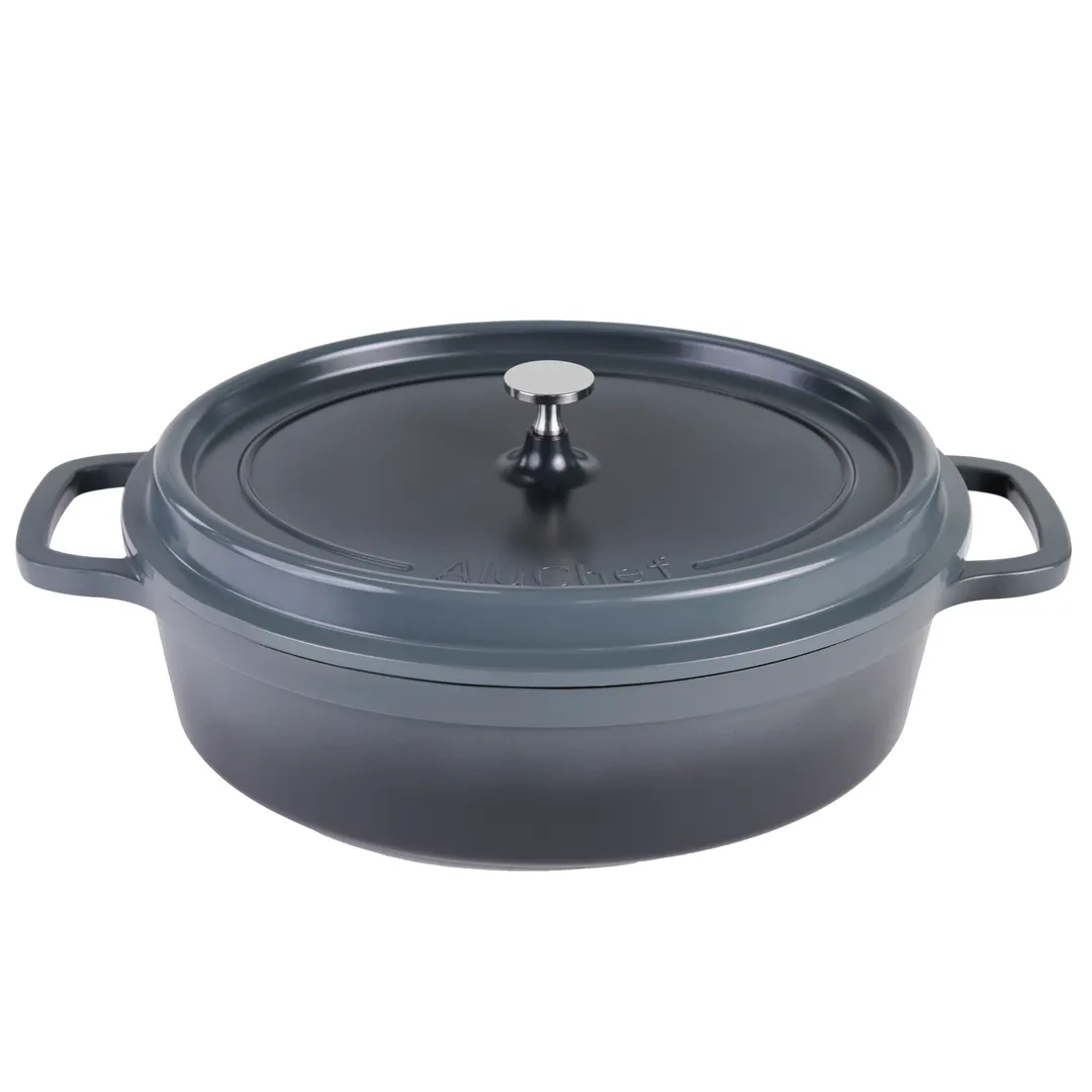 Steelite AP352912 - 8 Qt Oval Roasting Pan, 18.3" x 12" x 7" Aluchef with SS Knob, Gray - 4/Case