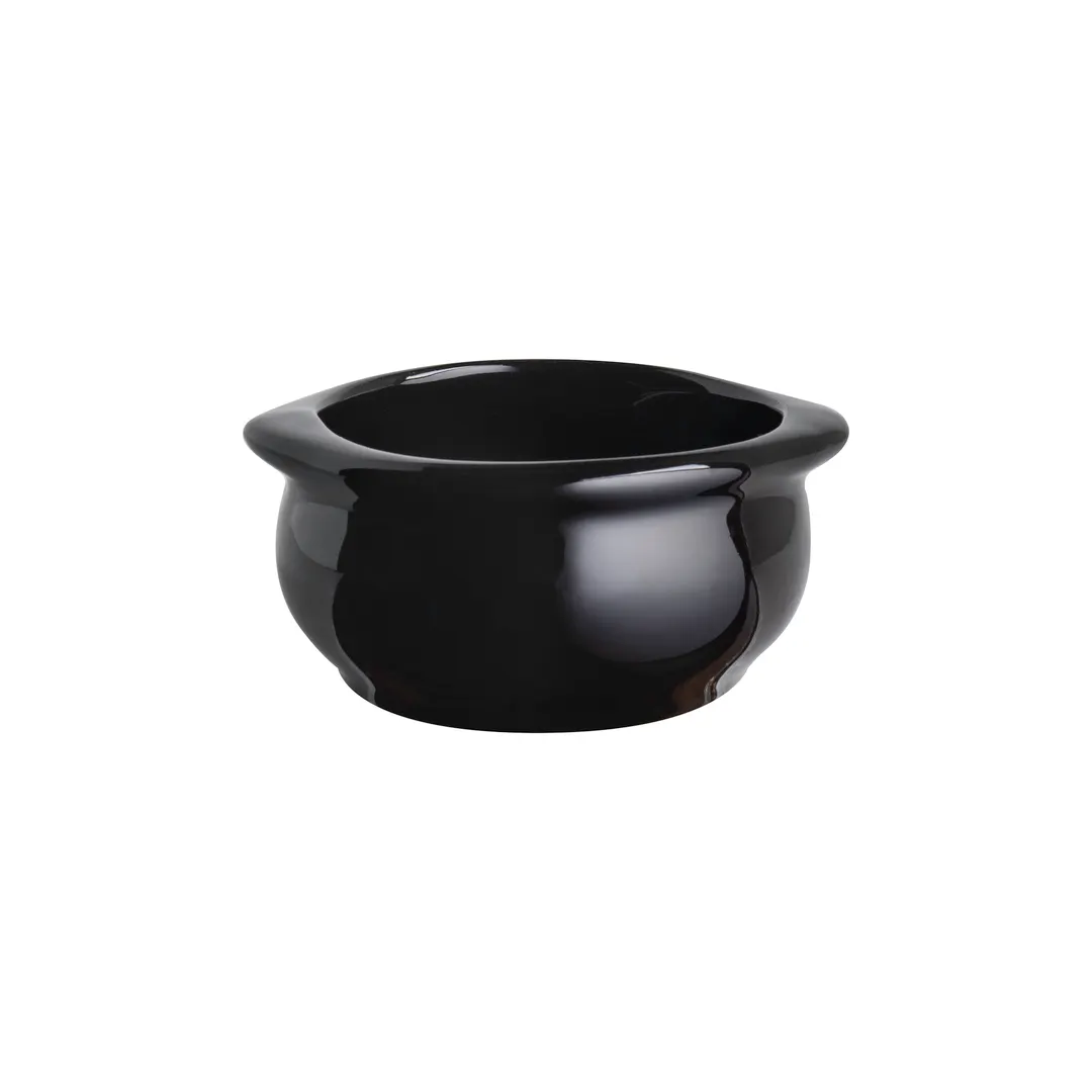 Steelite DCI12ABK - Black Ceramic Bowl, 7 oz, 4" Dia (4-1/2" Handle) x 2" H, Oven Safe - 1 Dozen