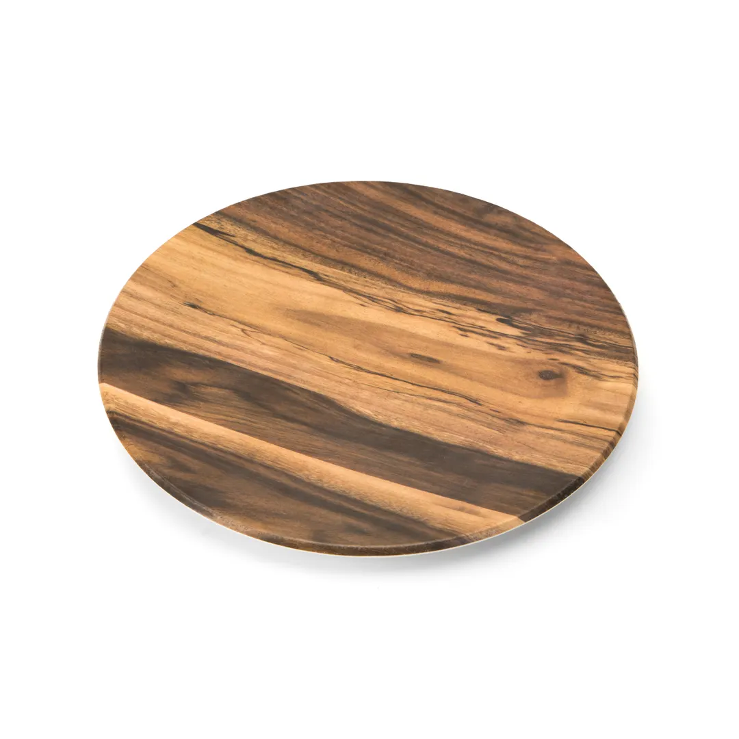 Steelite DFTRD17AC Round 17" Acacia Bakery Display Tray, Melamine, Tan Finish, 11"-17" Size - 2/Case