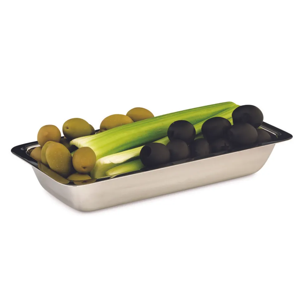 Steelite DW071794SS - Stainless Steel Tray, 9" W x 4.5" D x 1.5" H, Rectangular Haber Finish - 6/Case