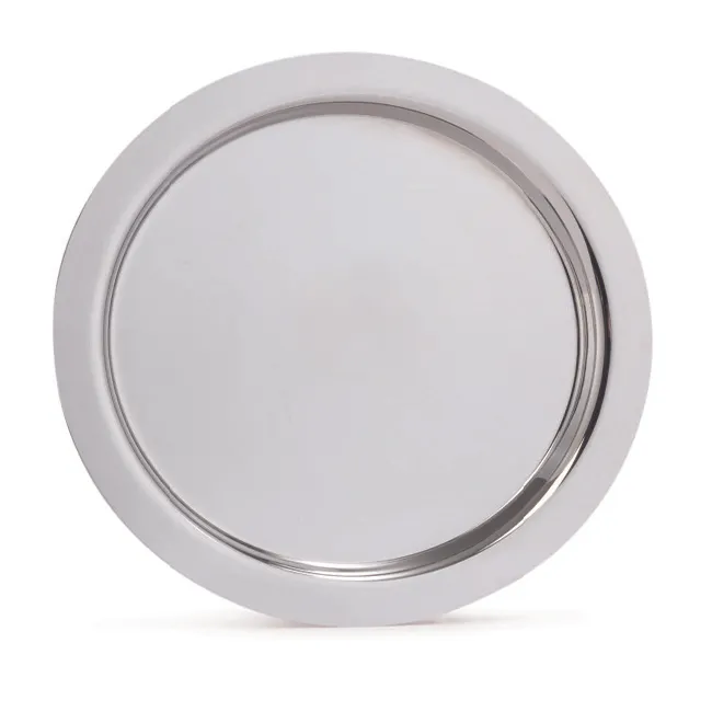 Steelite DW1414P Round Tray, 14" Dia x 0.875" H, 18/10 Stainless Steel, Haber Finish - 6/Case