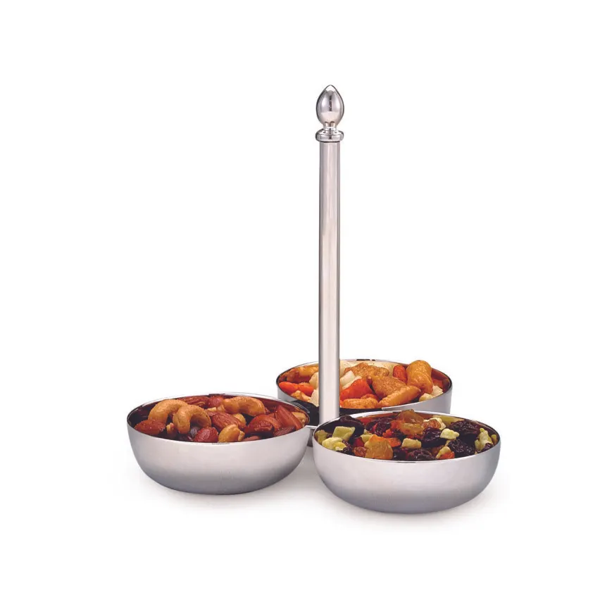 Steelite DW3913 Condiment Caddy Server, 3 Comp 6.5"W x 6.5"D x 6.5"H, 18/10 Stainless - 6/Case