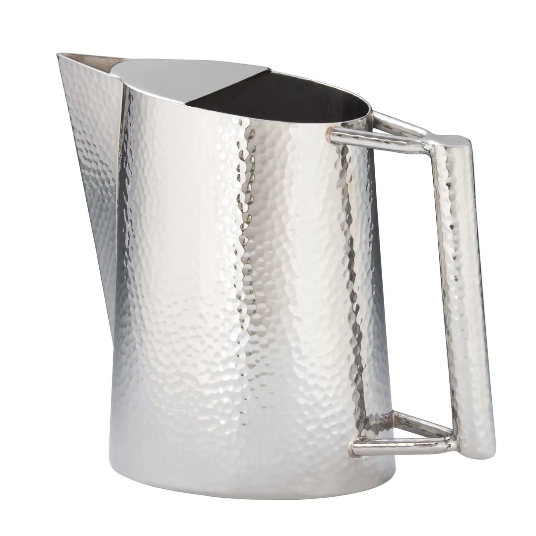 Steelite DW6564MSS Metal Pitcher – 2‑Qt Tear‑Drop Hammered 18/10 Stainless, 9"W × 8"H, Handle