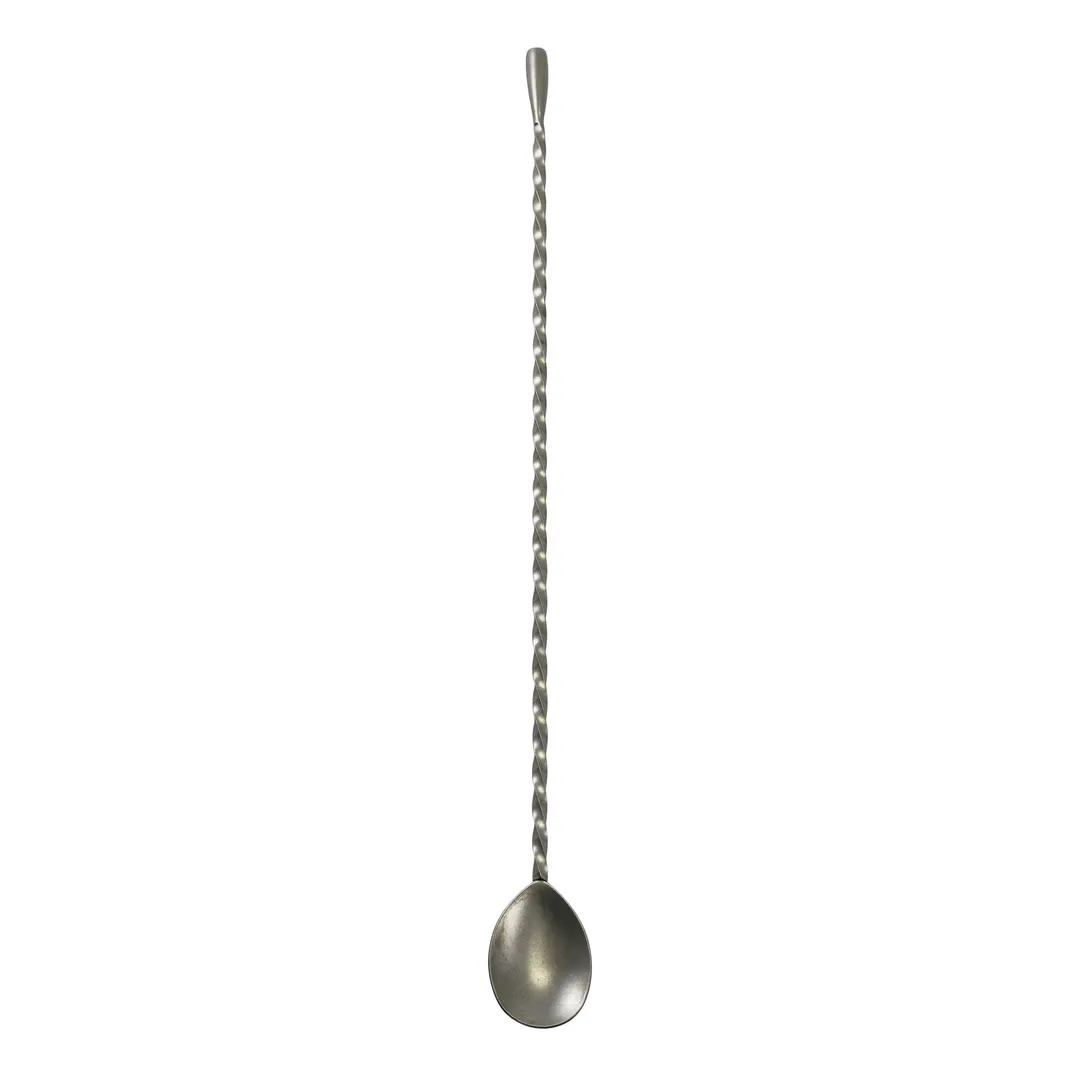 Steelite GWBS-T35V Teardrop Bar Spoon, 14" x 1.25" x 0.25" 18/10 Stainless Vintage Finish - 1 Dozen