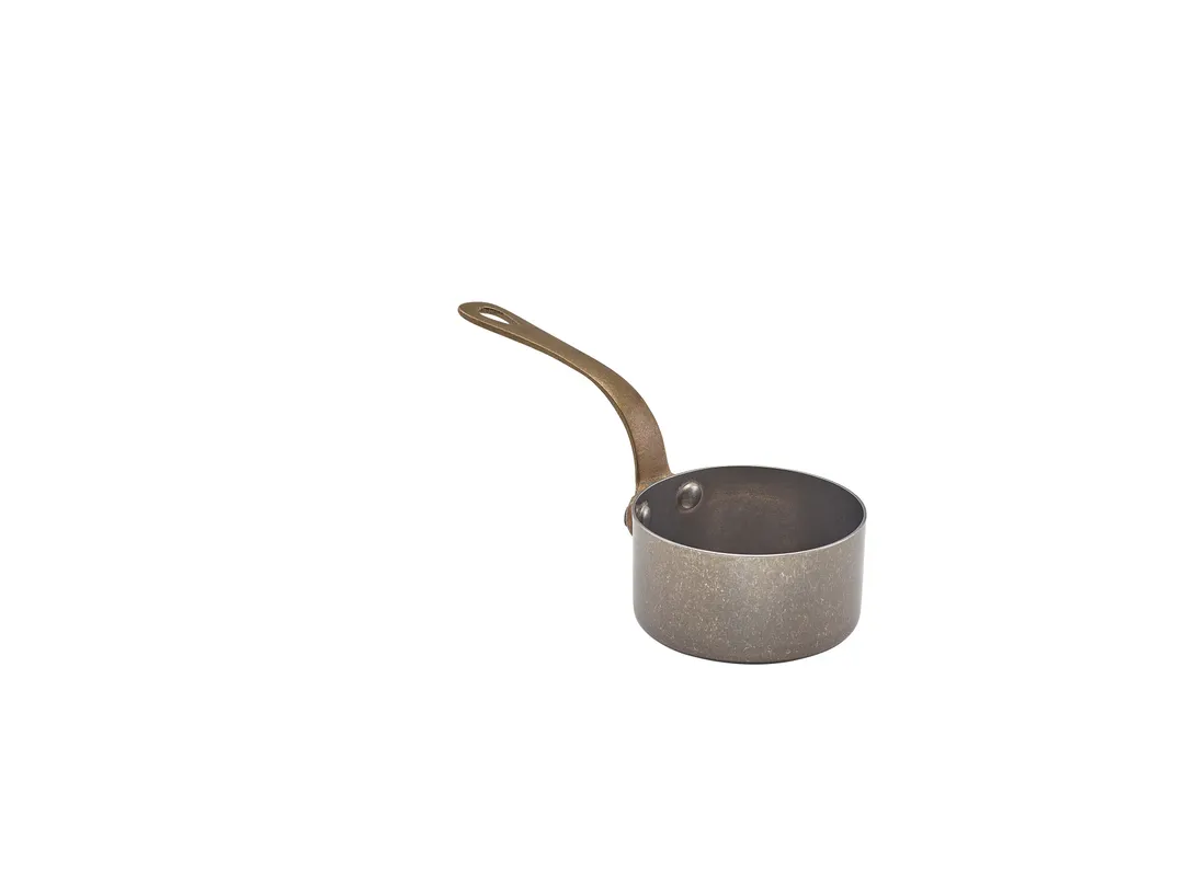 Steelite GWSMS7V Sauce Pan, 4.75 oz, 6.25" x 2.875" x 3.25", Stainless Steel, Vintage Finish - 6/Case