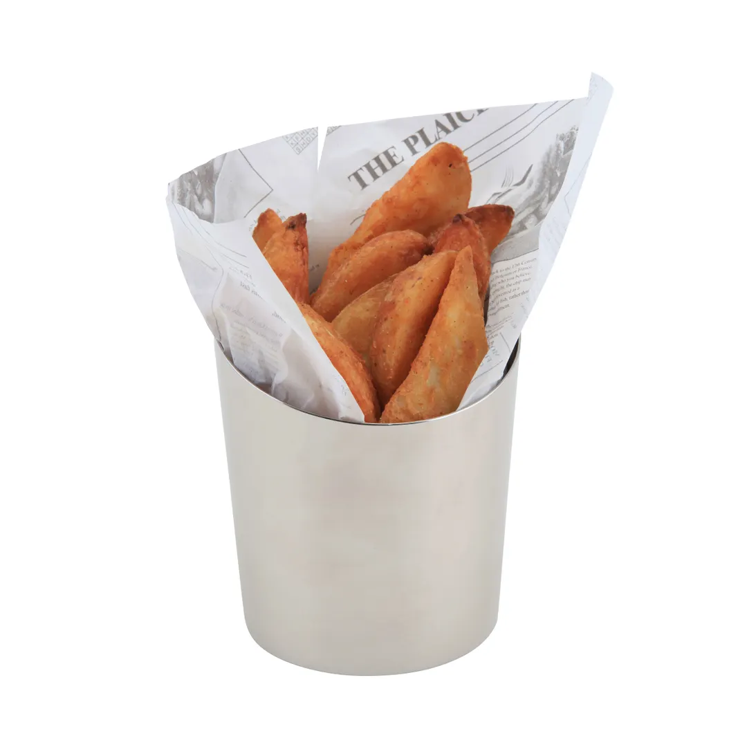Steelite GWSVCA10 Angled Cone Basket, 15 oz (3.75" x 3.625" x 4.5"), Stainless Steel - 24/Case