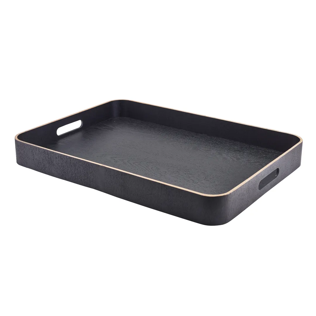 Steelite GWWVTB5540BK Butler's Tray, 21.625" x 15.75" Rectangular Wood Veneer Black Tray - 4/Case