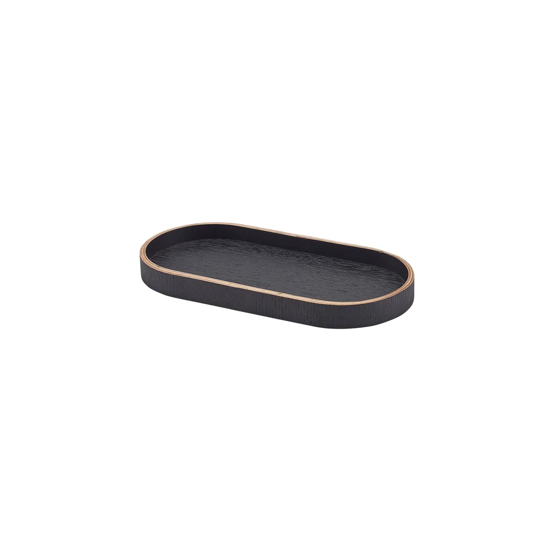 Steelite GWWVTV23BK - Oval Wood Veneer Serving Tray, 9" x 4" Black Wood, - 6/Case