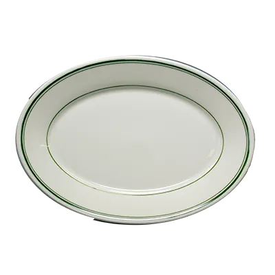 Steelite HL1551 Rolled Edge Oval Platter, 11.75" x 8.0", Green Band China, Dishwasher Safe - 1 Dozen
