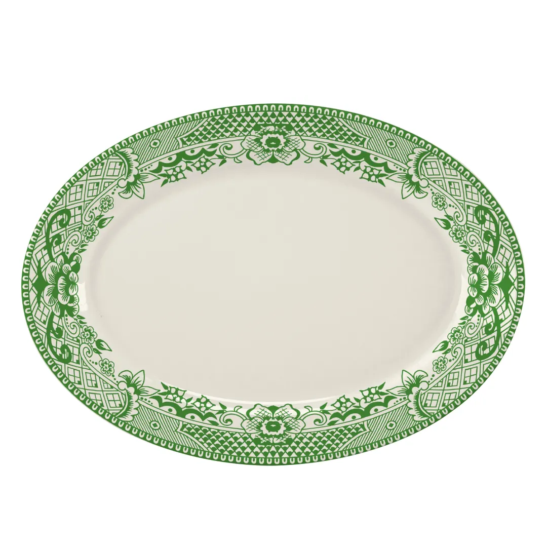 Steelite HL15563925 - Rolled Edge Oval Platter, 11.75" x 8" Willow Rim Green China, - 1 Dozen