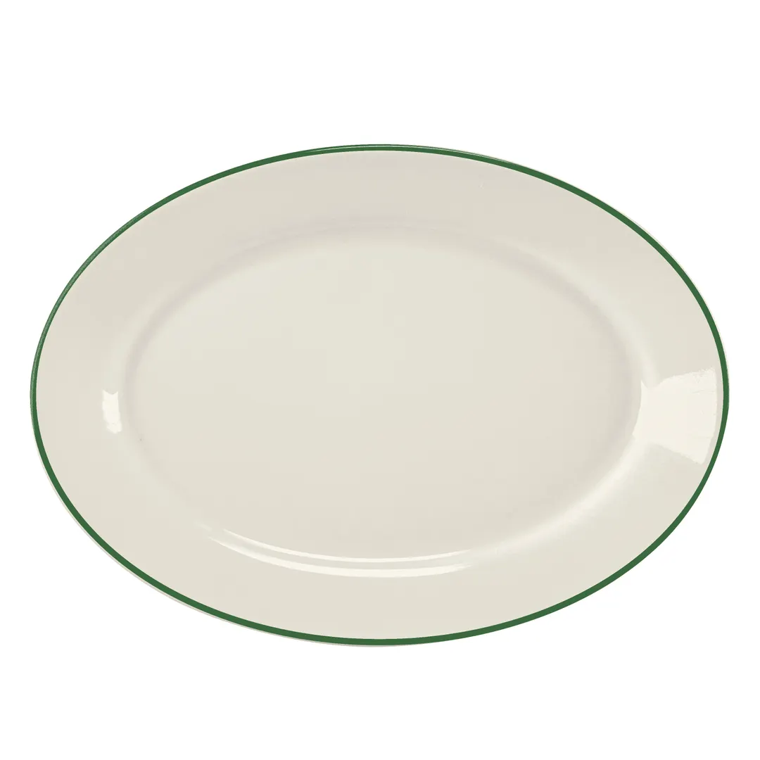 Steelite HL15563930 Oval Rolled-Edge China Platter, 11.75" x 8" Green Line - 1 Dozen