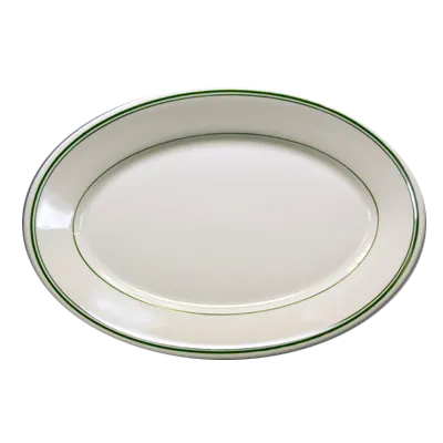 Steelite HL1571 - Rolled Edge Oval Platter 13.375" x 9.25" x 1.5" Green Dish/Oven Safe - 1 Dozen