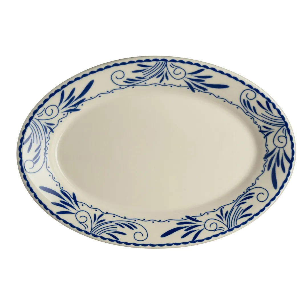 Steelite HL15741008 China Platter, 13.38" x 9.25", White/Homer/Ivory/BlueMex, Rolled Edge - 1 Dozen