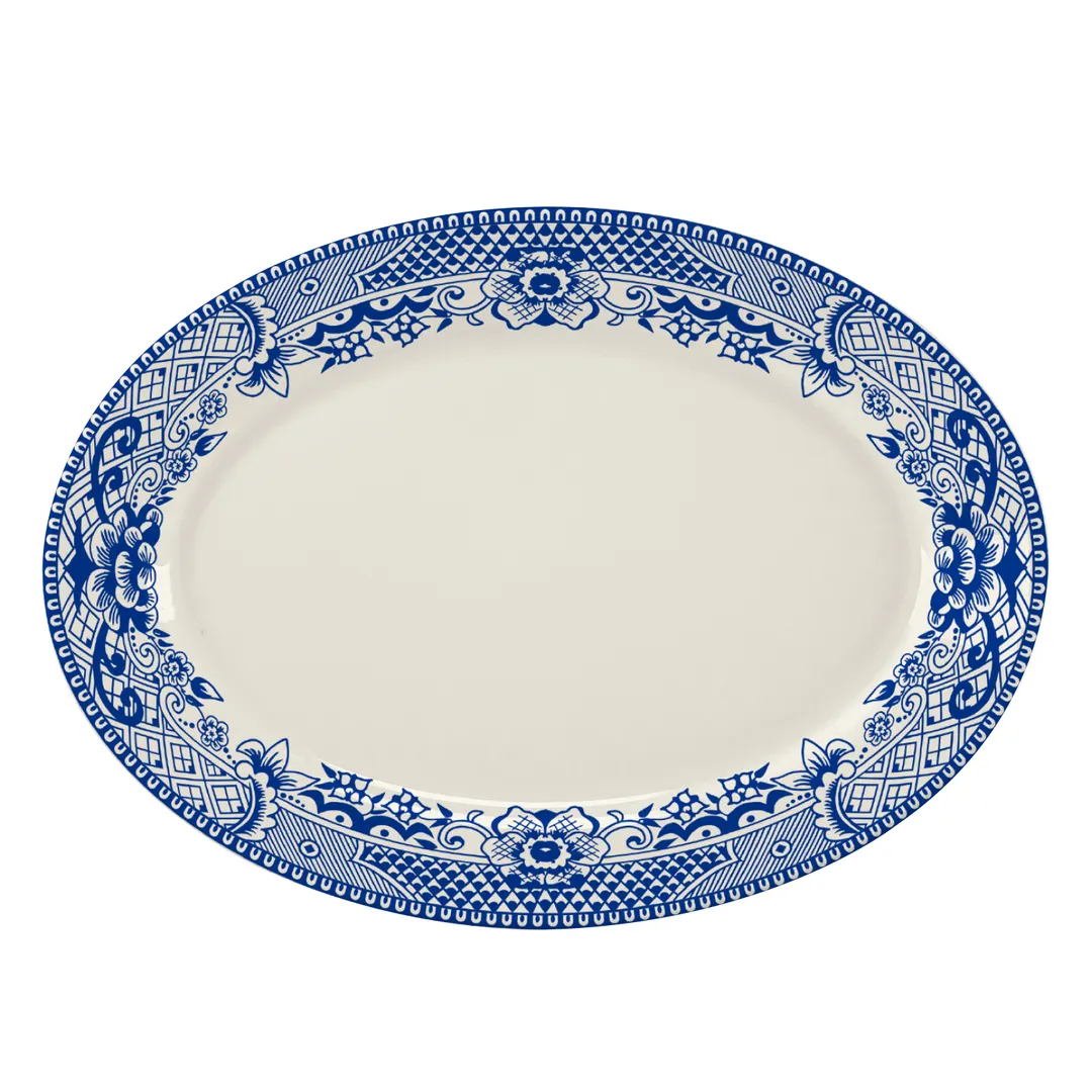 Steelite HL15763924 - Rolled Edge Oval China Platter, 13.375"x9.25"x1.5", Willow Rim Blue, - 1 Dozen
