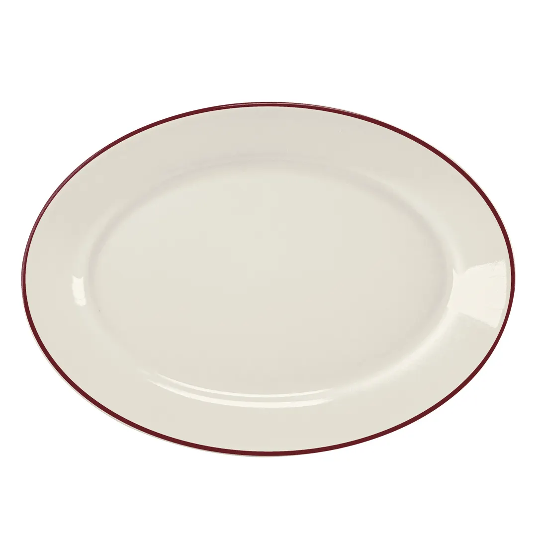 Steelite HL15763931 - Rolled Edge Oval China Platter, 13.375" x 9.25" x 1.5" Maroon RE/NR - 1 Dozen